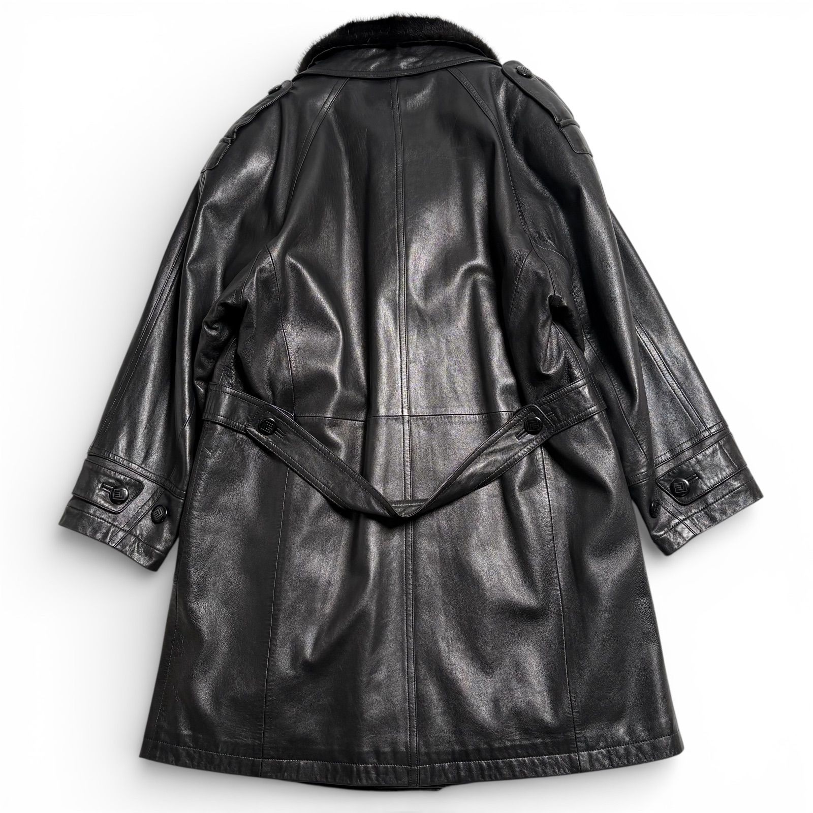 日本製】PIERRE BALMAIN レザージャケット 黒 L トレンチコート ミンク