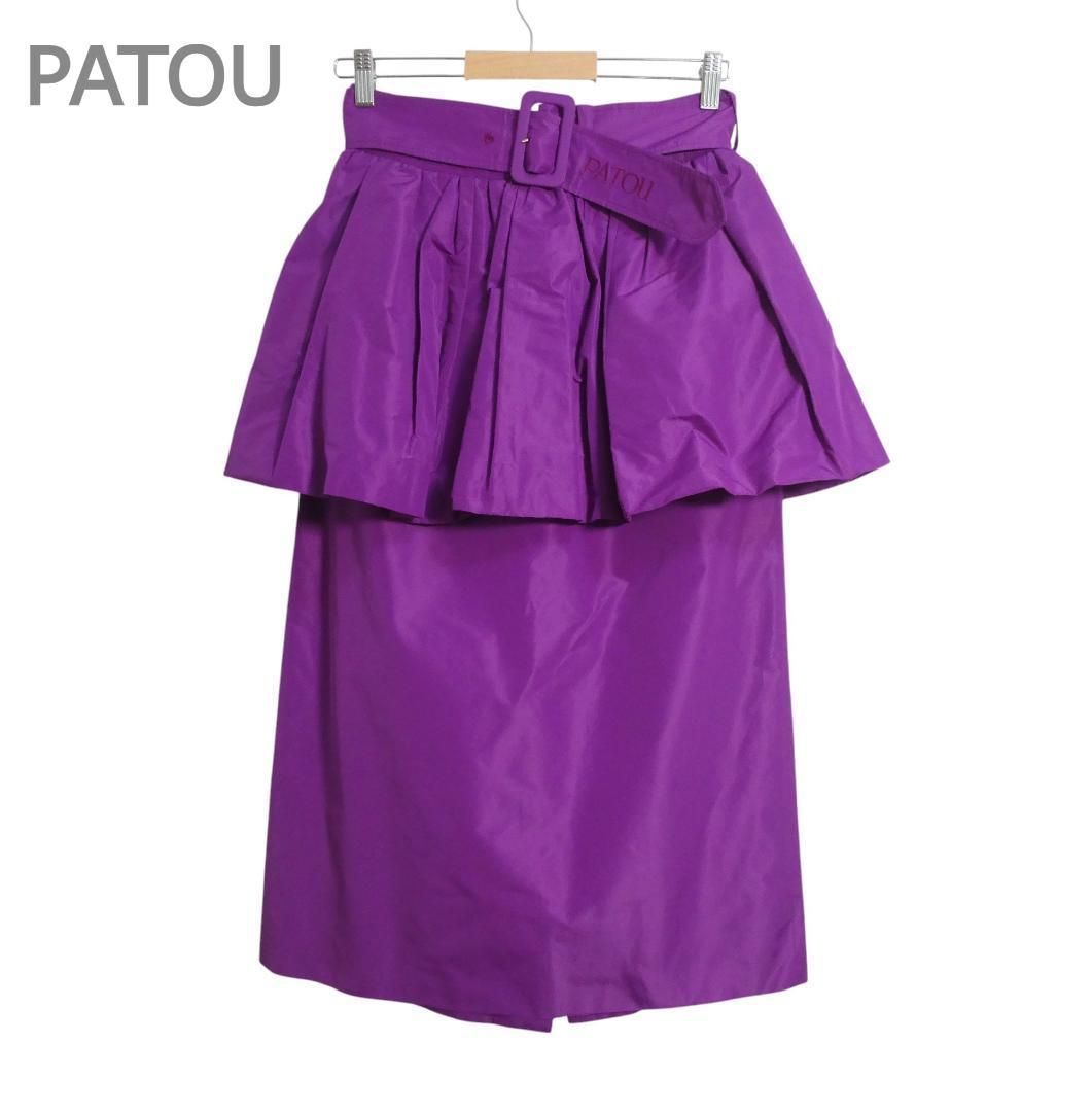 PATOU パトゥ サイズ38 ウエストベルト レイヤード フリル へプラム ミモレ ロング タイトスカート ロングスカート 22 SA 1 SK 028 11 紫 パープル レディース