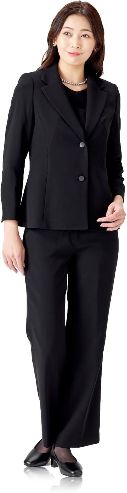 aniva organic アニバ オーガニック 喪服 レディース 礼服 ブラックフォーマル ウォッシャブル 洗える 後開き 春 夏 秋 冬 用 オールシーズン 3点セット パンツ 25 13 号
