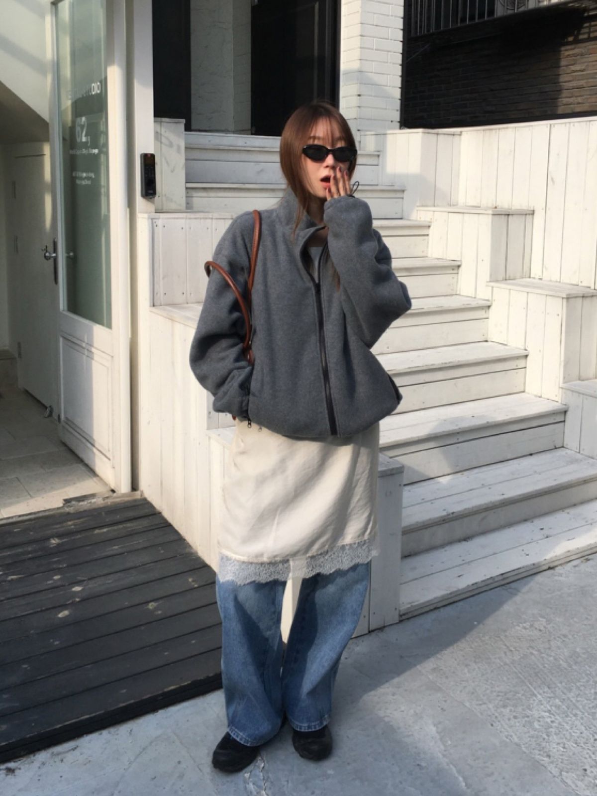 ローフリースジップアップ オーバーサイズ 両面起毛 フリース ボア ムートン ジャケット