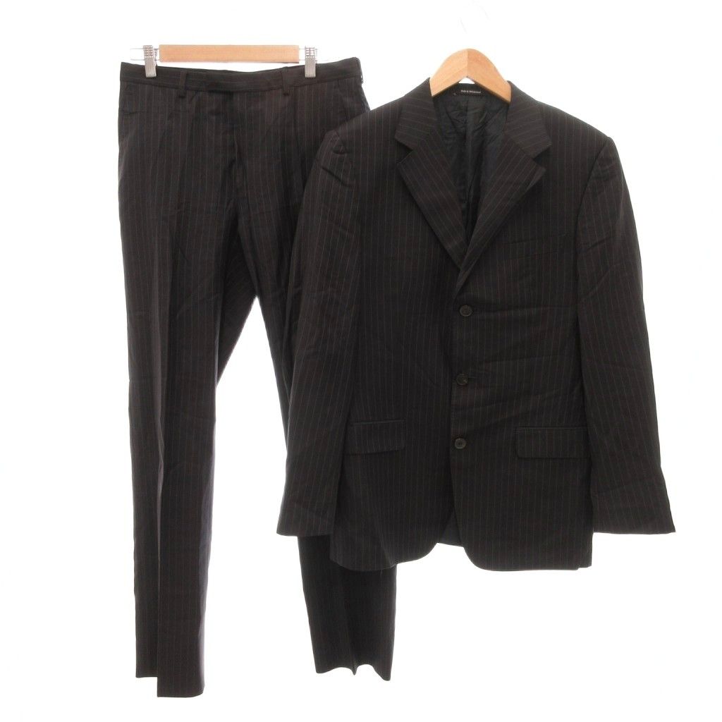 グッチ GUCCI シングルスーツ セットアップ テーラードジャケット パンツ スラックス ウール 総裏地 センターベント ストライプ 46 黒 ブラック JS GY 17