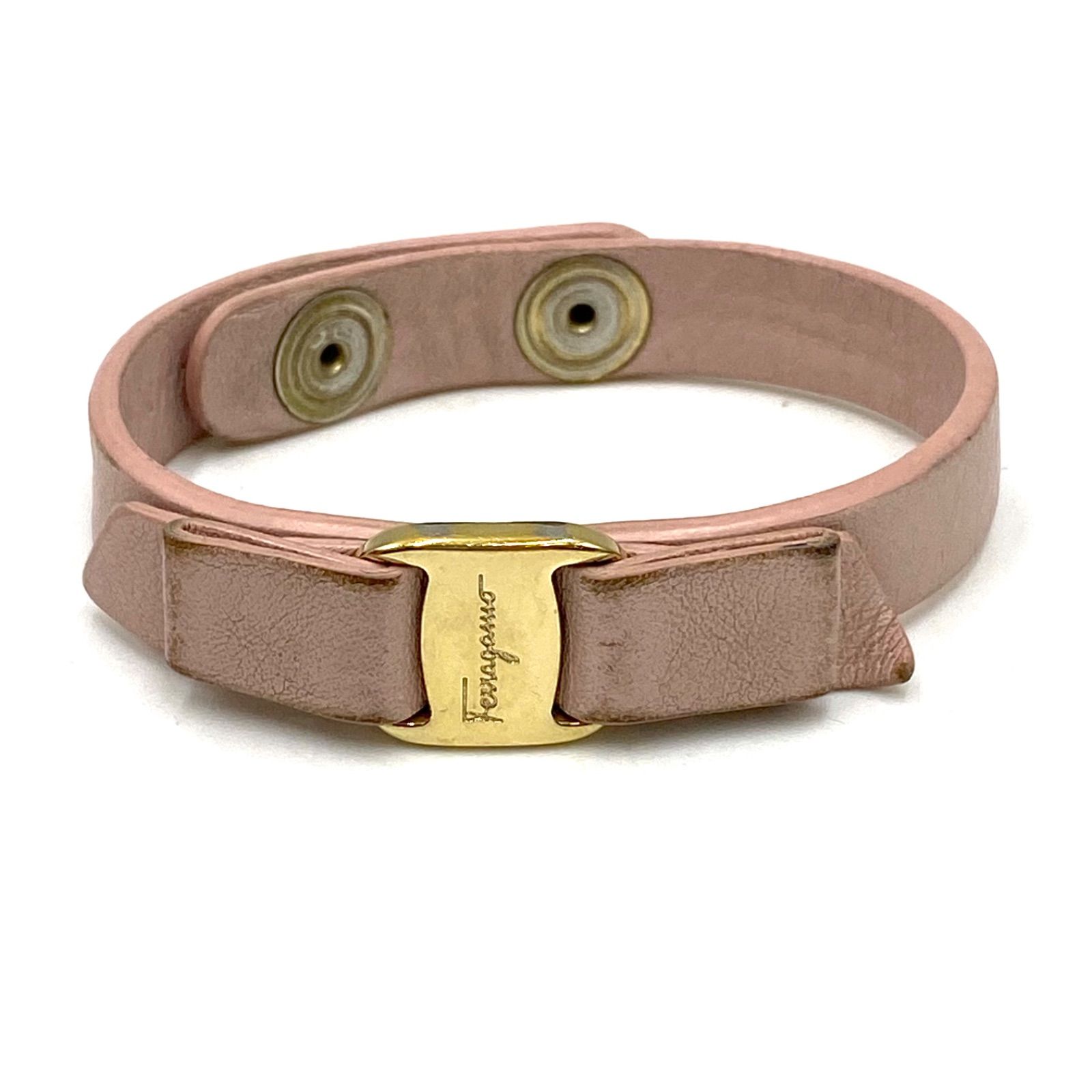 Ferragamo フェラガモ バングル ブレスレット 腕飾り レザー ピンク系 
