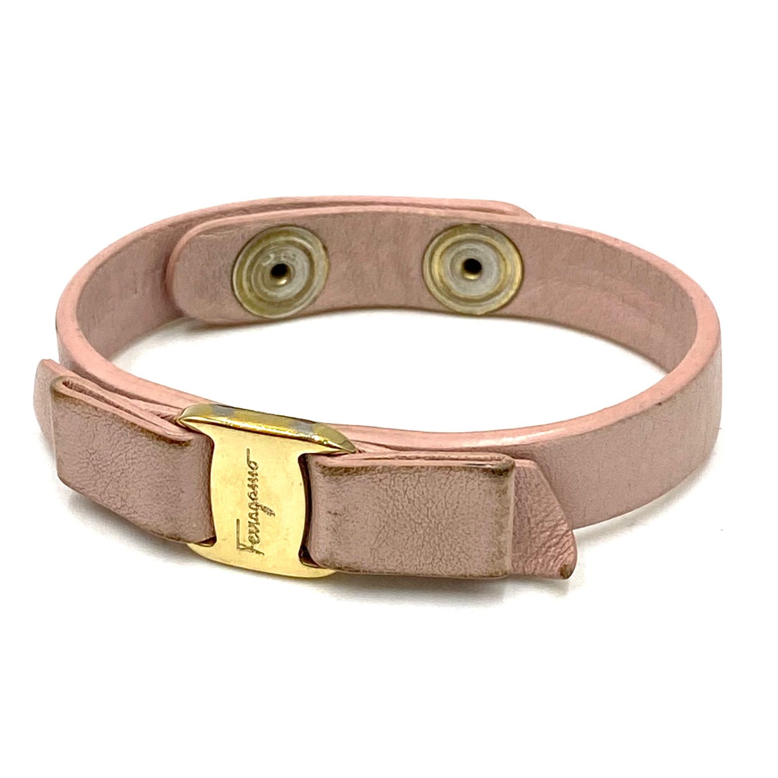 Ferragamo フェラガモ バングル ブレスレット 腕飾り レザー ピンク系 