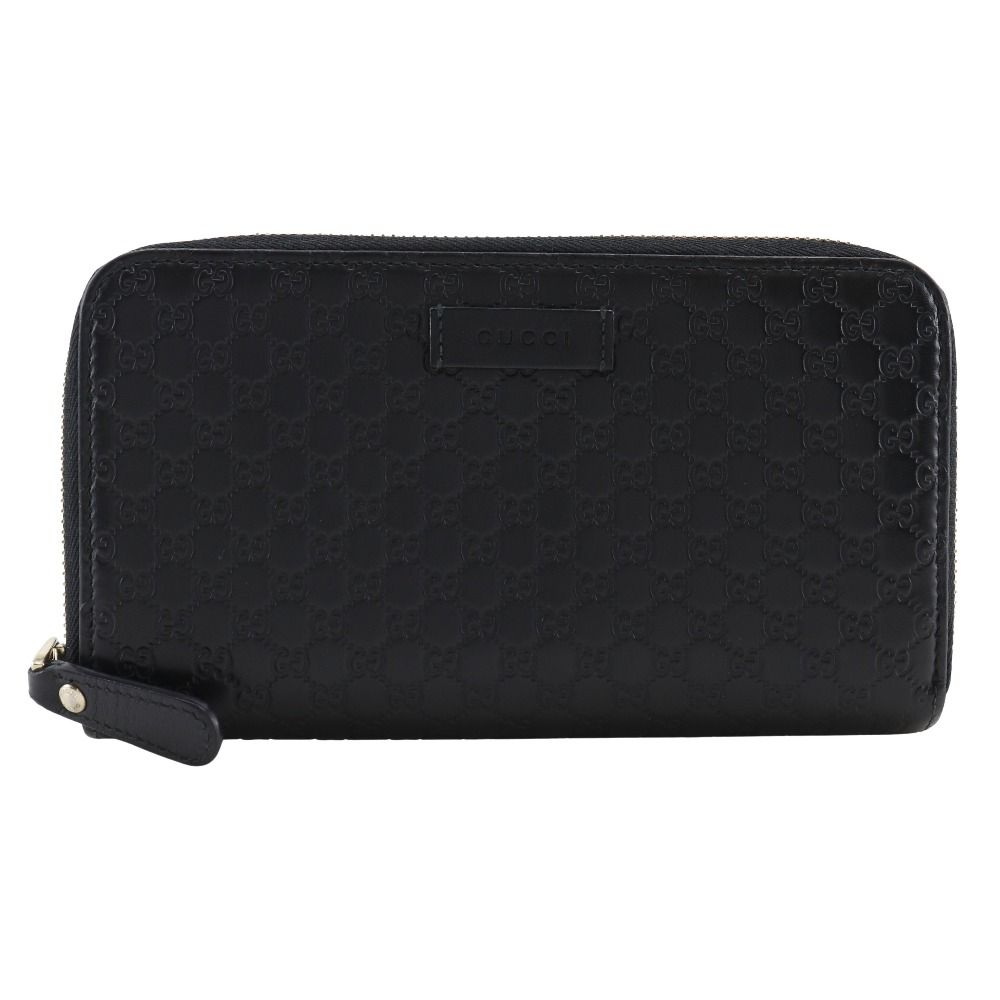 GUCCI グッチ ラウンドファスナー GGマイクロ アウトレット 449391 シマレザー 黒 ユニセックス 長財布