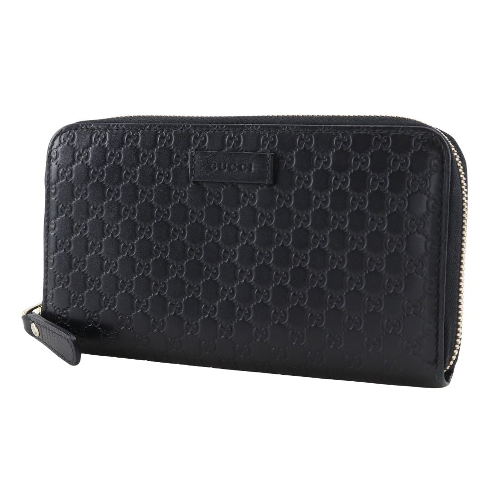 GUCCI グッチ ラウンドファスナー GGマイクロ アウトレット 449391 シマレザー 黒 ユニセックス 長財布