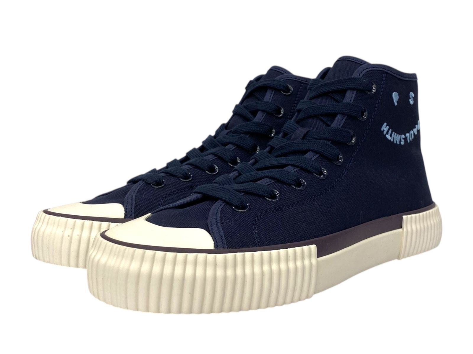Paul Smith ポールスミス スマイル刺繍ロゴ ハイカット スニーカー キャンバス地 130 808 US 9 27 cm ネイビー メンズ 009