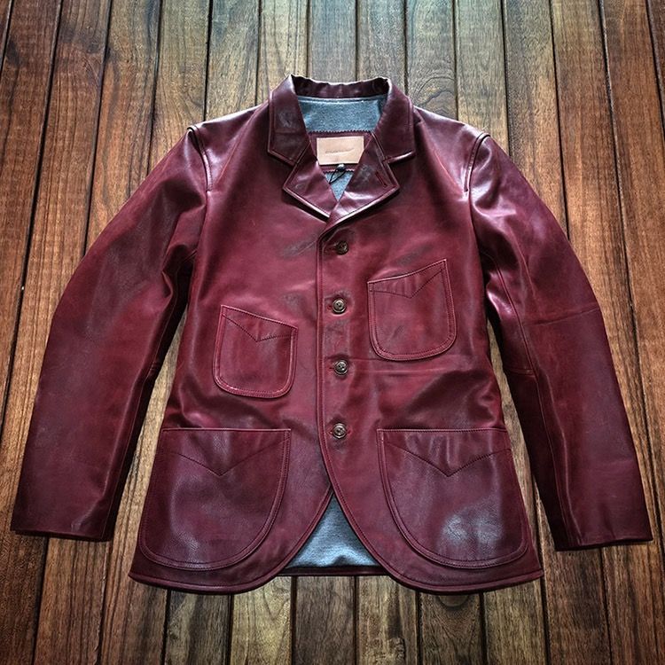 ♥ h アメリカンヴィンテージ × ビジネスカジュアル 高品質 オイルワックス トップグレイン カウレザー テーラードカラー 多ポケット 本革 レザージャケット｜メンズ