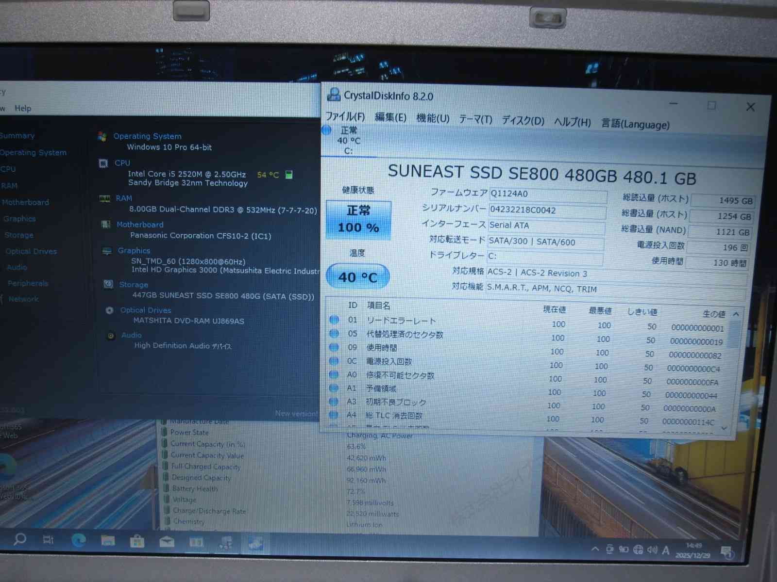 Panasonic Lets note CF SSD搭載 Core i 5 2520 M Windows 10 Pro 充電可 Wi Fi 長期保証 94952