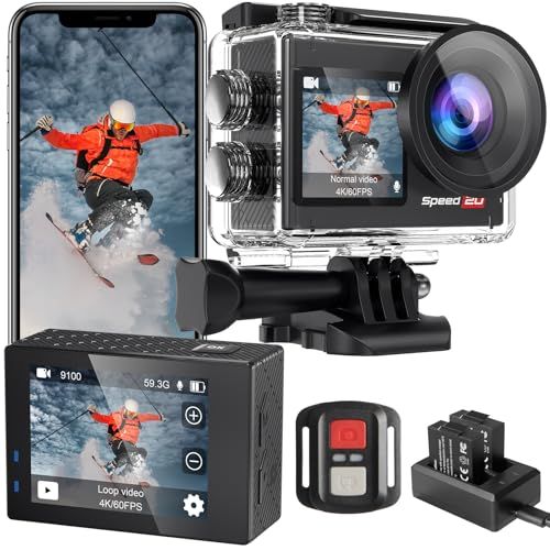 Speed 20 アクションカメラ スポーツカメラ 4 K 60 fps 超高清画質 6軸EIS手ブレ補正ウェアラブルカメラ 防水ケース付きで40 m防水 本体10 1350 mAh大容量バッテリー スマホ連携アプリ対応アクションカム 前 7 b 3 f 31 a