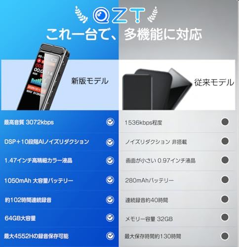 最大4552時間録音保存