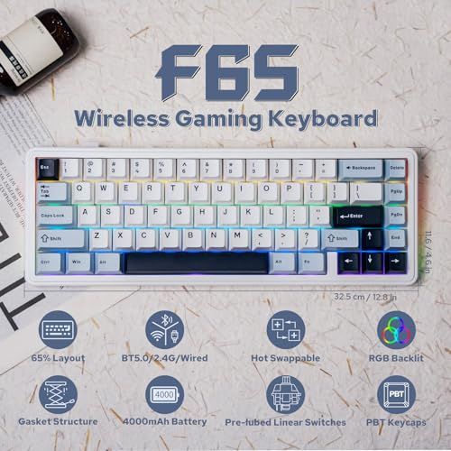 x AULA F 65 ワイヤレスメカニカルキーボード ホットスワップ対応ガスケットカスタムゲーミングキーボード 5層パッド RGBバックライト Bluetooth 2 4 GHz USB C 潤滑済みリニアスイッ