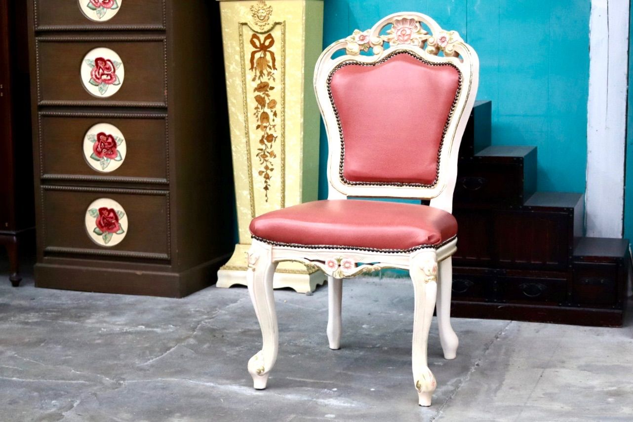 ○ダイニングチェア アームレスチェア 椅子 木製 ドレッサー 猫脚 ヨーロピアン ロココ アンティーク調