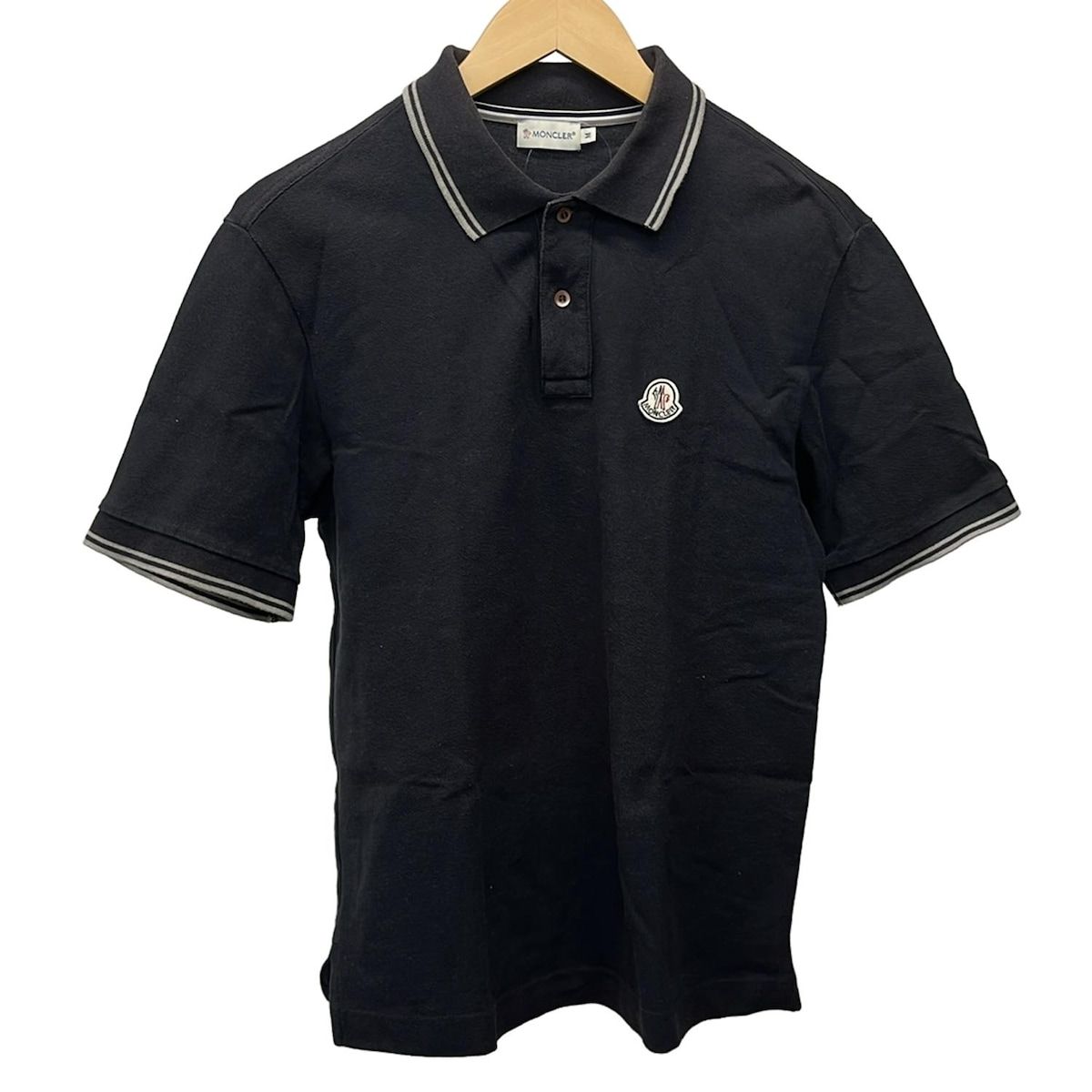 モンクレール　黒　半袖ポロシャツ MONCLER(モンクレール) 半袖ポロシャツ サイズM メンズ - 黒×ライト