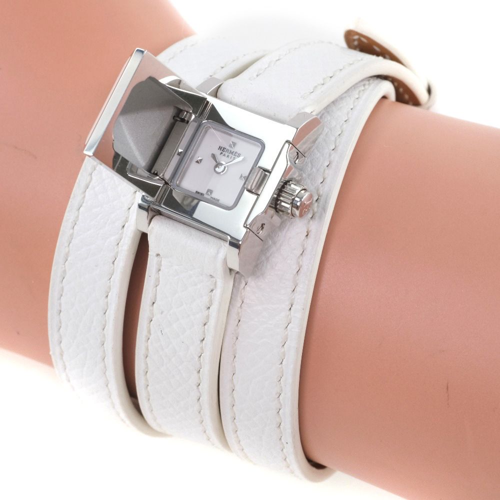 【HERMES】エルメス メドール・ロック トリプルトゥール ME2.112 ステンレススチール×レザー 白 C クオーツ アナログ表示 レディース 白文字盤 腕時計 HERMES】エルメス メドール・ロック トリプルトゥール ME2.112