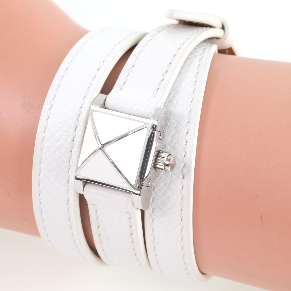 【HERMES】エルメス メドール・ロック トリプルトゥール ME2.112 ステンレススチール×レザー 白 C クオーツ アナログ表示 レディース 白文字盤 腕時計 HERMES】エルメス メドール・ロック トリプルトゥール ME2.112