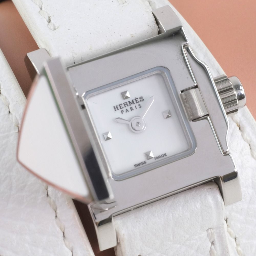 【HERMES】エルメス メドール・ロック トリプルトゥール ME2.112 ステンレススチール×レザー 白 C クオーツ アナログ表示 レディース 白文字盤 腕時計 HERMES】エルメス メドール・ロック トリプルトゥール ME2.112