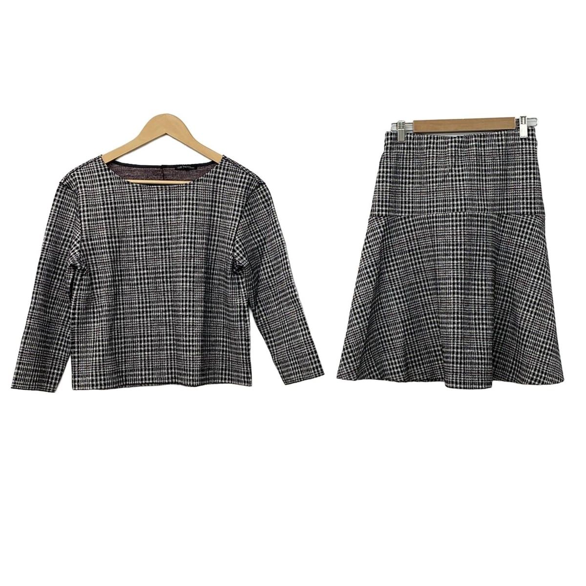 23区 ニジュウサンク スカートセットアップ レディース - 白×黒×ボルドー 千鳥格子柄|ウエストゴム
