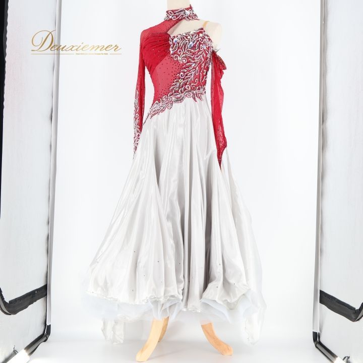 社交ダンス　ワンピース　チャコット　ドレス　赤 フレア　スリット　パーティー 社交ダンス ワンピース チャコット ドレス 赤 フレア スリット パーティー