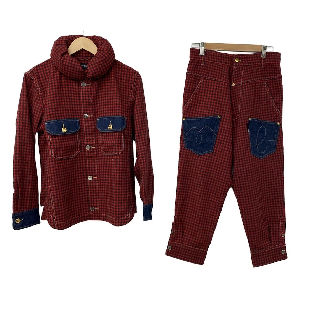 mercibeaucoup メルシーボークー レディースパンツセットアップ レディース レッド 黒 ネイビー チェック柄