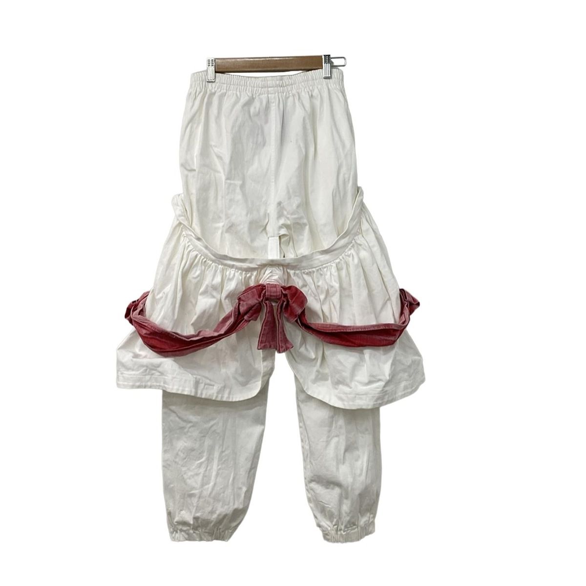 JENNY FAX ジェニー ファックス パンツ サイズF レディース - 白×レッド フルレングス|リボン|ダメージ加工|ウエストゴム