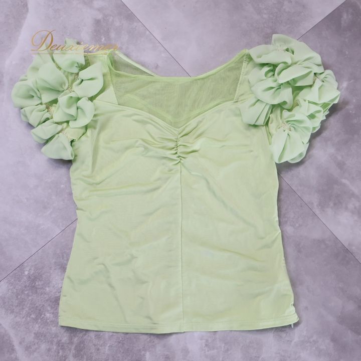 社交ダンス 衣装 トップス ブラウス グリーン系 チャコットロイヤル