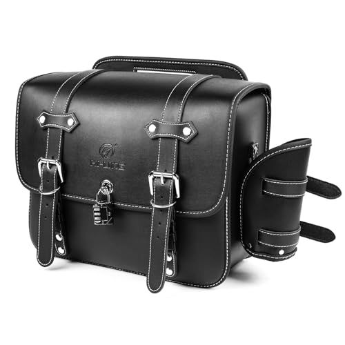 HI-LINE バイク サイドバッグ サドルバッグ 15 L 大容量 ドリンクホルダー付属 金具防錆 小物収納 ダイヤル式鍵 防水カバー レブル ハンターカブ クロスカブなど適合 日本語説明書付き m