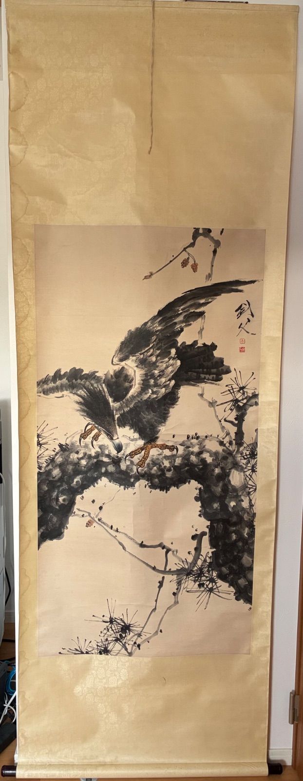 高劍父作 水墨大写意 蒼鷹図 掛軸 水墨画 中国画 嶺南画派