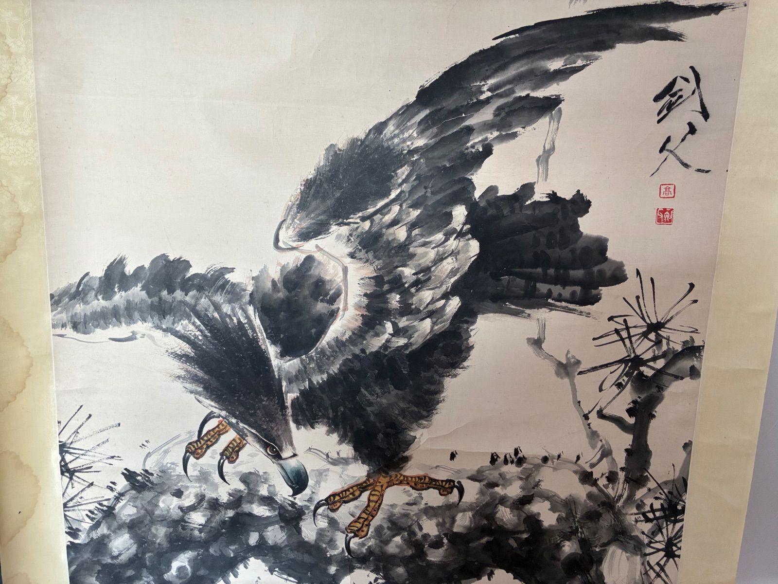 高劍父作 水墨大写意『蒼鷹図』 掛軸 水墨画 中国画 嶺南画派 - メルカリ