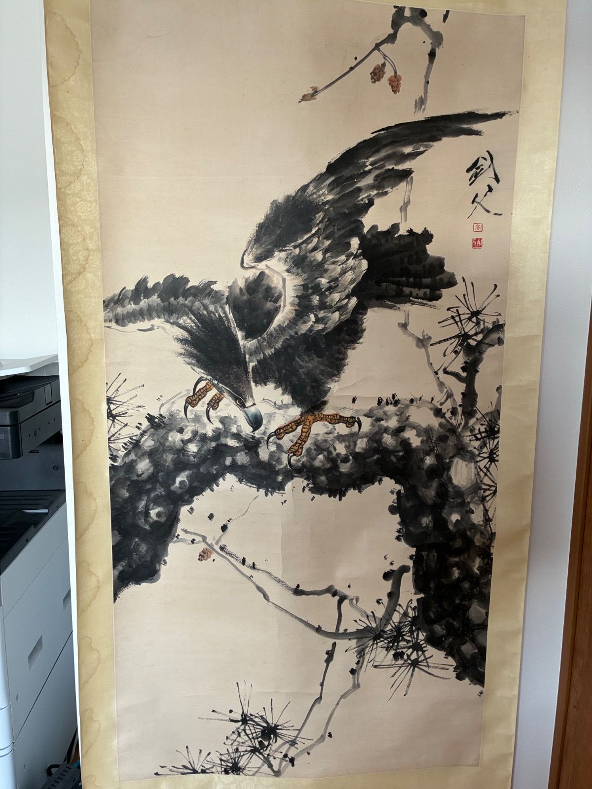 高劍父作 水墨大写意 蒼鷹図 掛軸 水墨画 中国画 嶺南画派