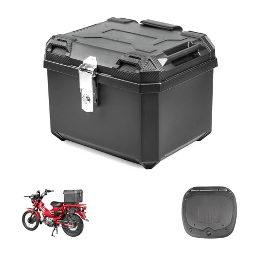 HI LINE バイク リアボックス 45 L 大容量 ABS モノコック型 軽量 トップケース 四角 耐衝撃 バイクボックス 防水 防犯対策 鍵2本付 汎用 簡単脱着 モノキーケース バックレスト 取付ベース付き ツーリング 通勤 デリバリー等 日本語取扱 m