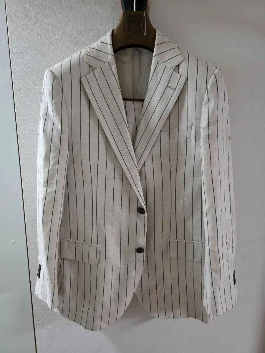 スーツサプライ クマ マック コットン リネン ストライプ スーツ