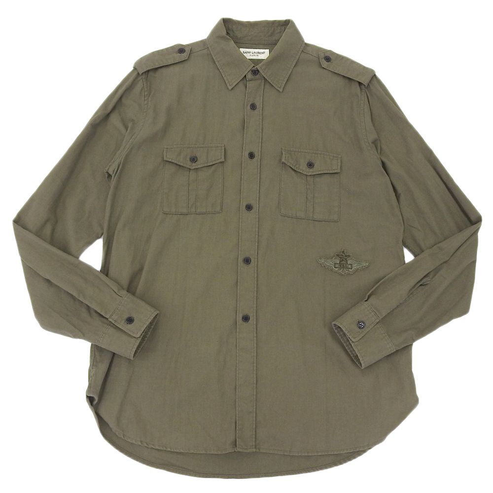 SAINT LAURENT PARIS サンローランパリ トップス S カーキ メンズ SAINT LAURENT PARIS サンローランパリ コットン 長袖シャツ トップス