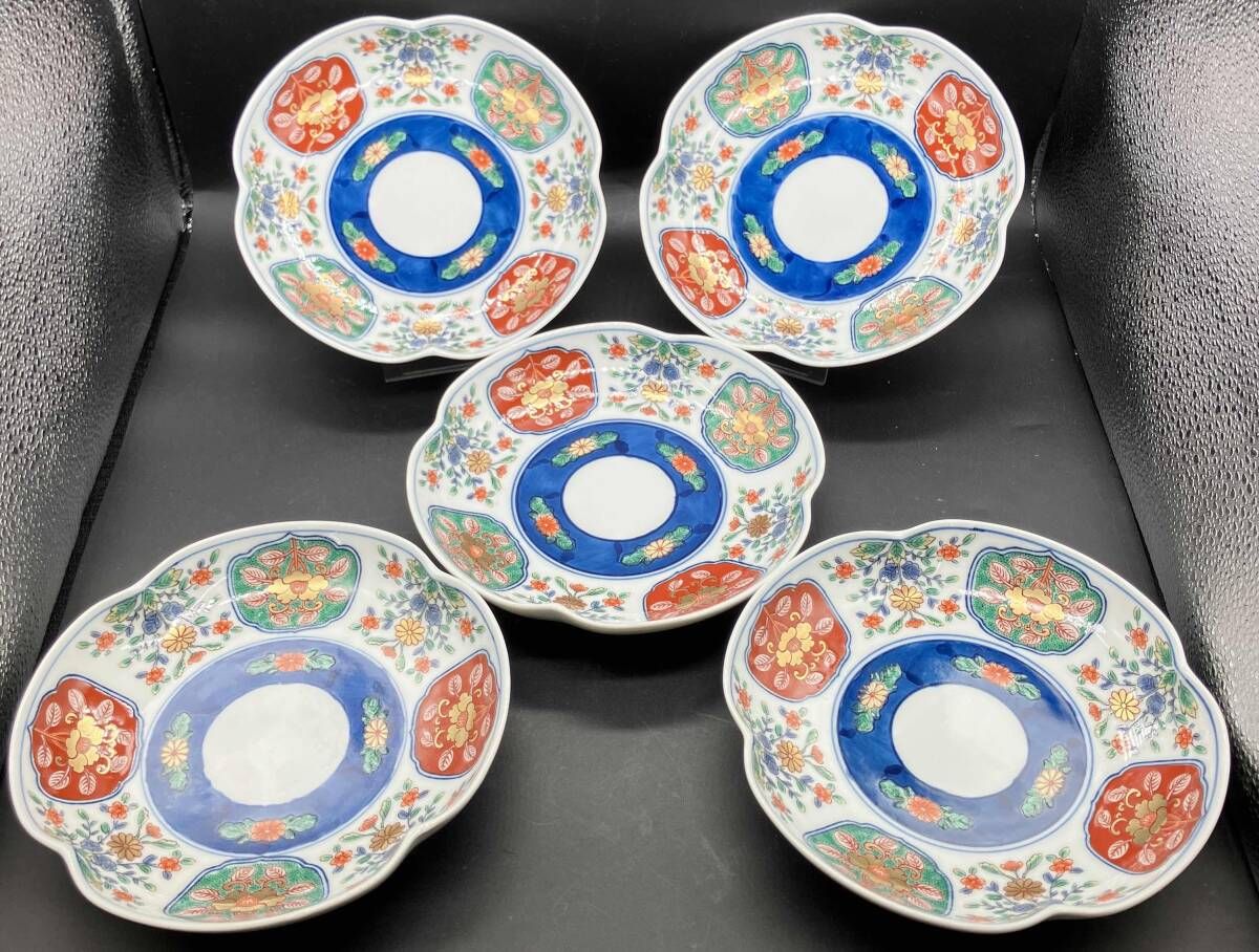 木 き 其泉 銘々皿揃 セット 染錦 輪花皿