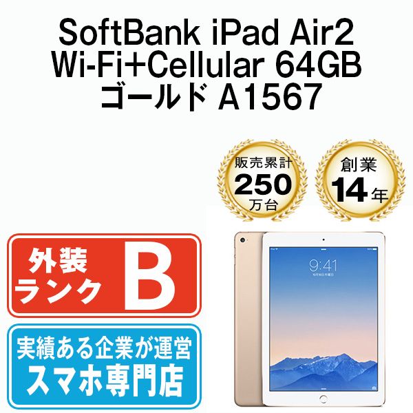 iPad Air 2 Wi Fi Cellular 64 GB ゴールド A 1567 2014年 本体 ソフトバンク タブレット アイパッド アップル apple ipda mtm 954