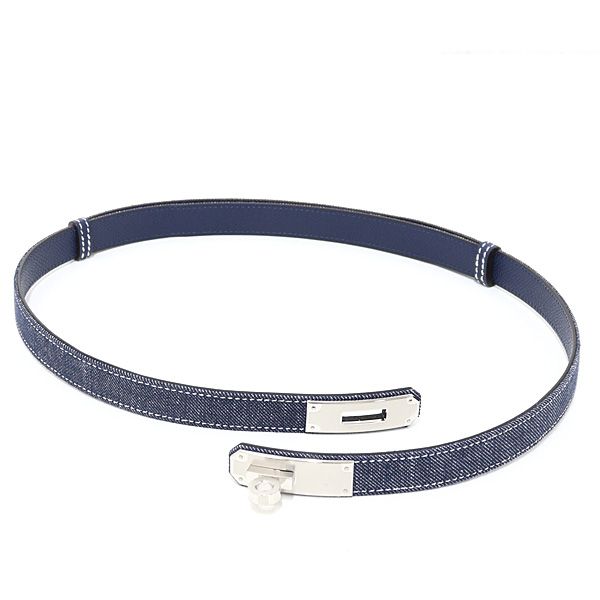  HERMES レディースベルト ケリー ジーン 18 PM エプソン デニム ブルー系 シルバー金具 W刻印 ♥品 ベルト 小物