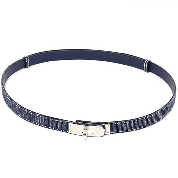 HERMES レディースベルト ケリー ジーン 18 PM エプソン デニム ブルー系 シルバー金具 W刻印 ♥品
