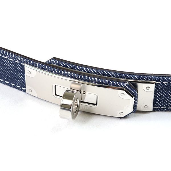 HERMES レディースベルト ケリー ジーン 18 PM エプソン デニム ブルー系 シルバー金具 W刻印 ♥品
