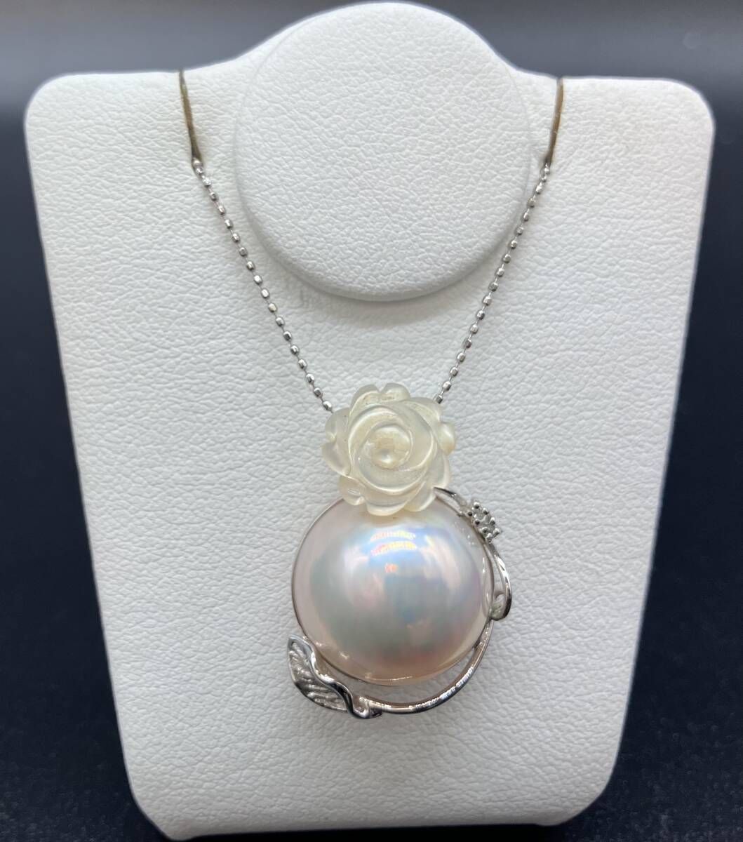 鑑別書付き ハーフパール 天然ダイヤモンド K 18 WG ホワイトゴールド ダイヤ0 02 ct 45 5 cm 総重量6 2 g 調節 ネックレス ネックレス アクセサリー レディース