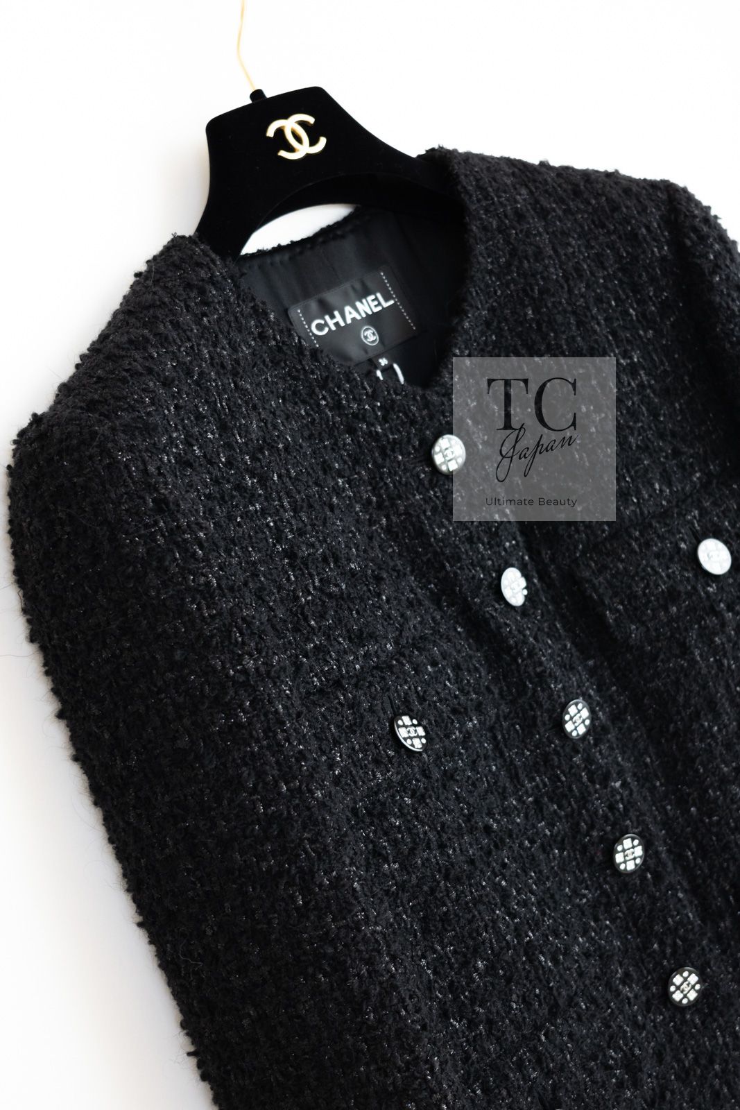 シャネル ジャケット CHANEL ブラック 黒 ココボタン ウール コットン