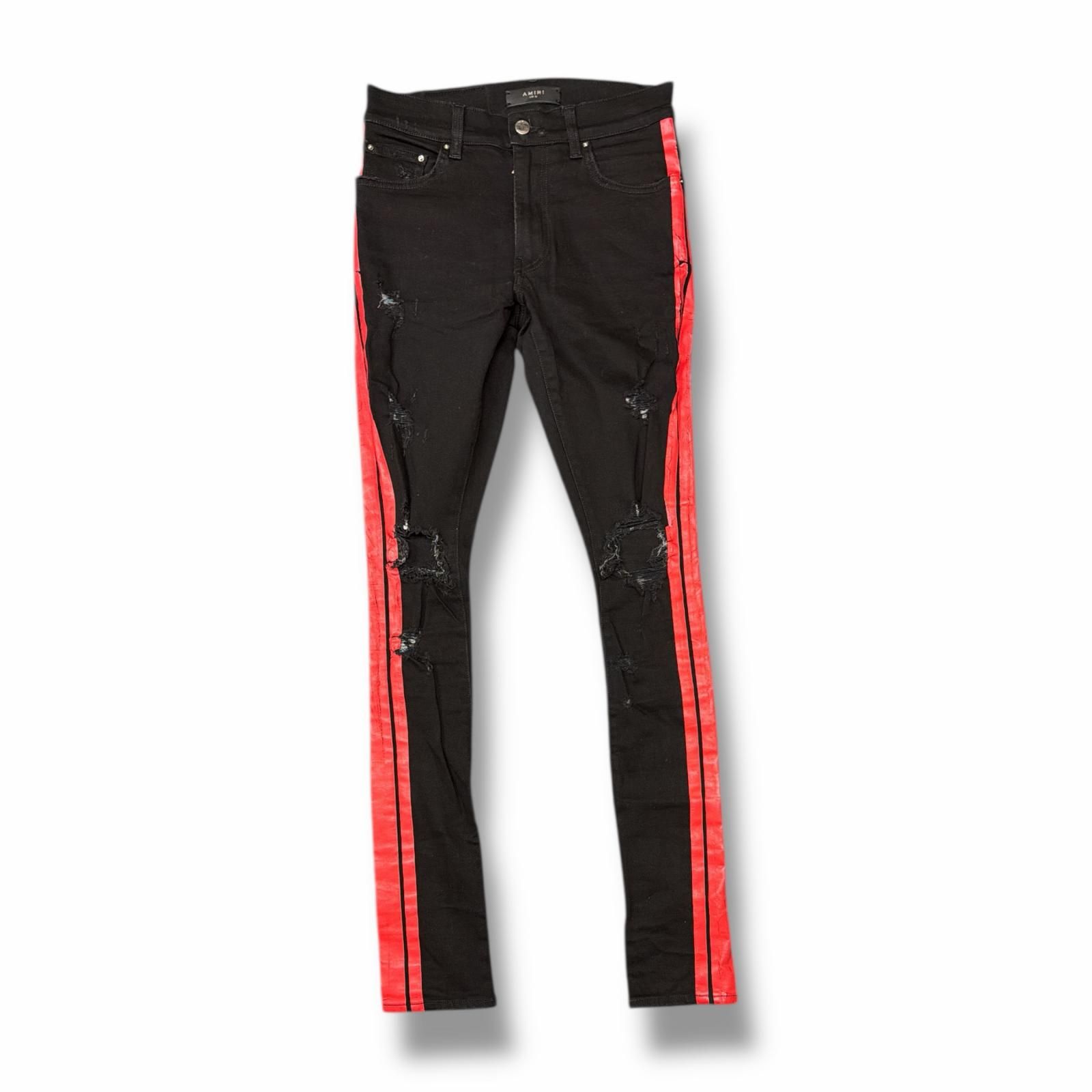正規 AMIRI TRACK JEAN Stretch Denim トラック ジーンズ スキニーデニムパンツ アミリ ブラック レッド 28 6119 M