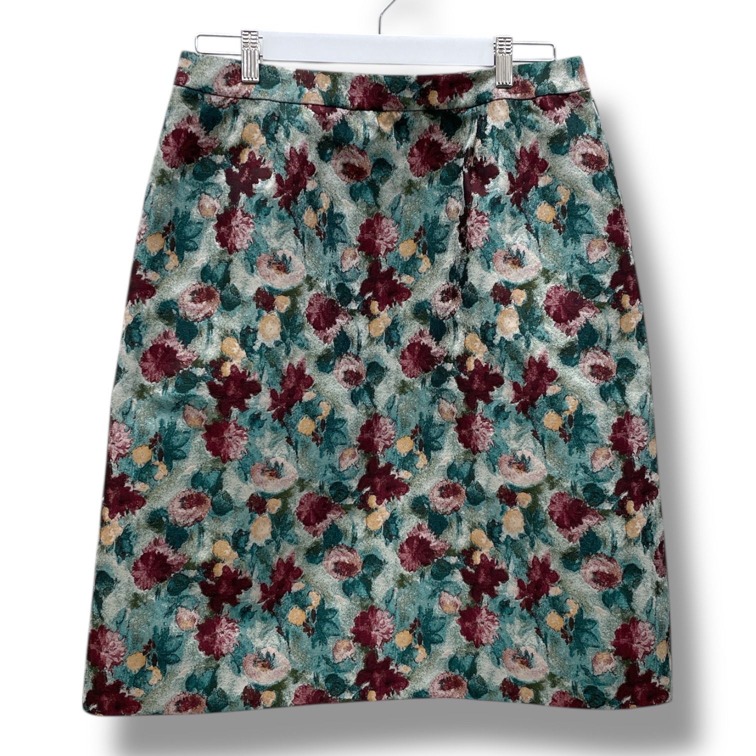 Leilian レリアン LIMONTA ジャガードスカート 花柄 フラワー ひざ丈 サイドファスナー 大きいサイズ CN-1903628 緑 グリーン 赤 レッド 13 号 レディース 通年 ゴーゴー古着マルイファミリー 22 No.413