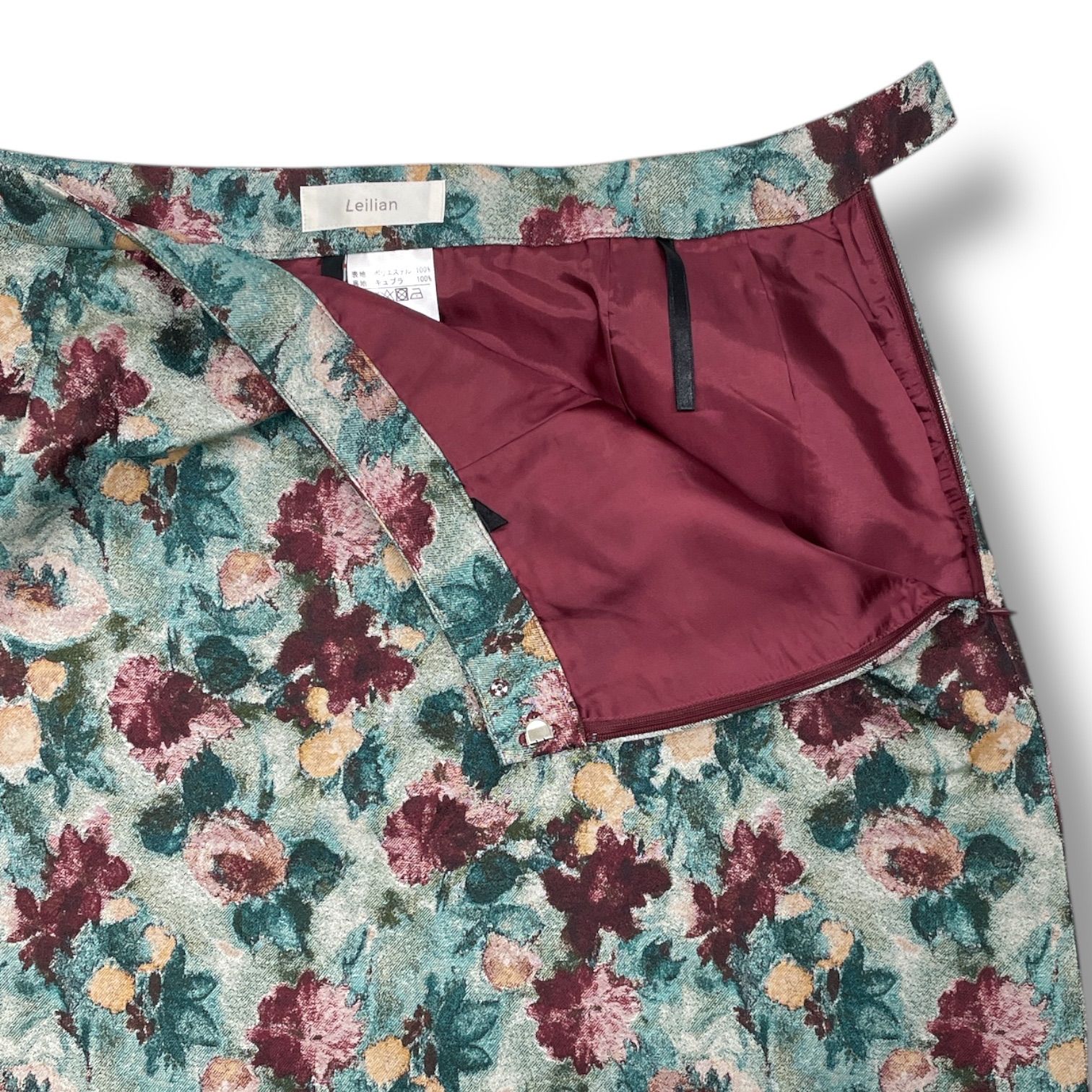 Leilian レリアン LIMONTA ジャガードスカート 花柄 フラワー ひざ丈