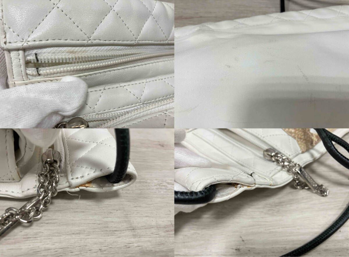 シャネル カンボンライン ラムスキン ショルダーバッグ ホワイト シルバー金具 CHANEL カンボン 2003年 ショルダーバッグ ホワイト ブラック シルバー