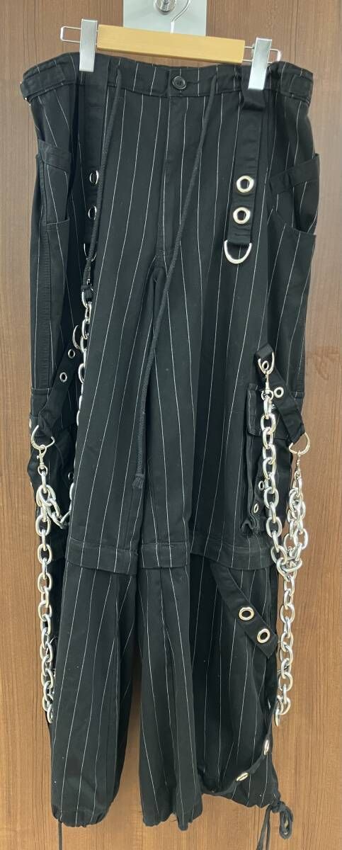 TRIPP nyc トリップニューヨークシティ ボンテージチェーンストライプワイドパンツ Mサイズ ブラック メンズ