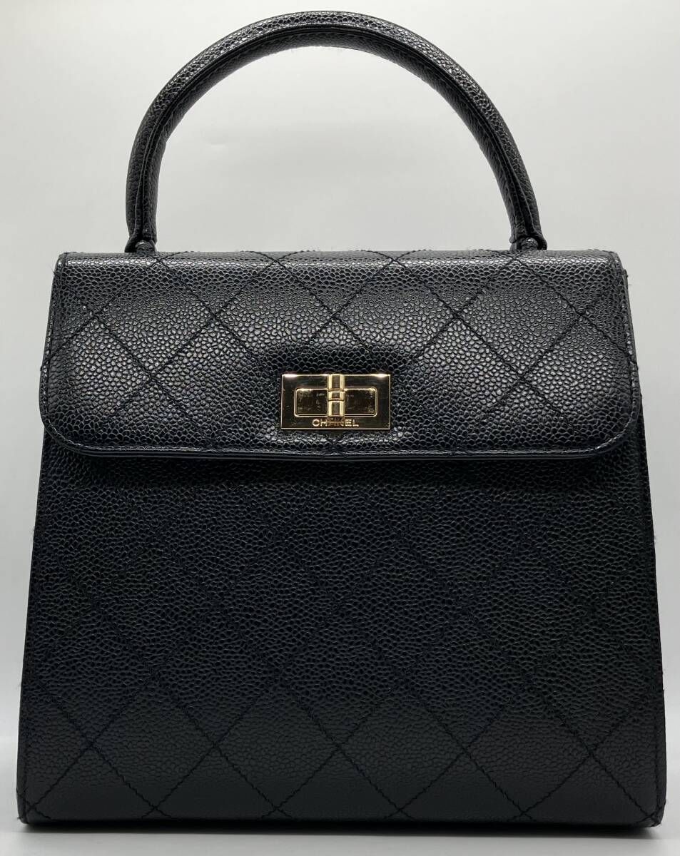 エントルピー鑑定書付き CHANEL キャビア ハンドバッグ 500万台 ブラック シャネル ギャランティカード有り 鞄