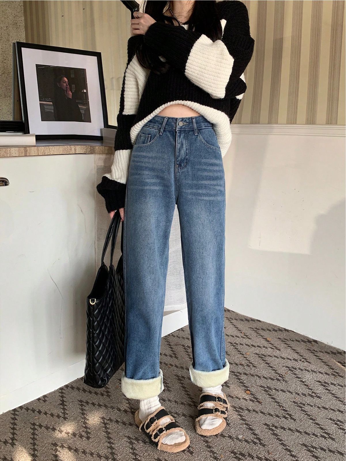 デニムパンツ 裏起毛 パンツ レディース デニム ジーンズ ロングパンツ