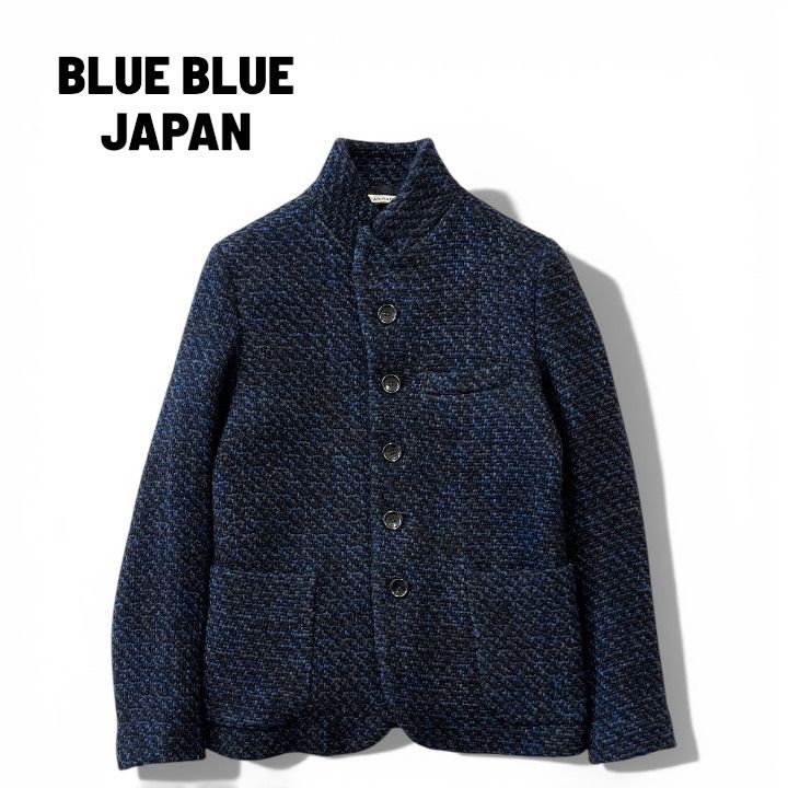 BLUE JAPAN ブルーブルージャパン 聖林公司 ARIGATO ツイードジャケット スタンドカラー ウール 5 B 絣染め 1 紺 ネイビー M 187