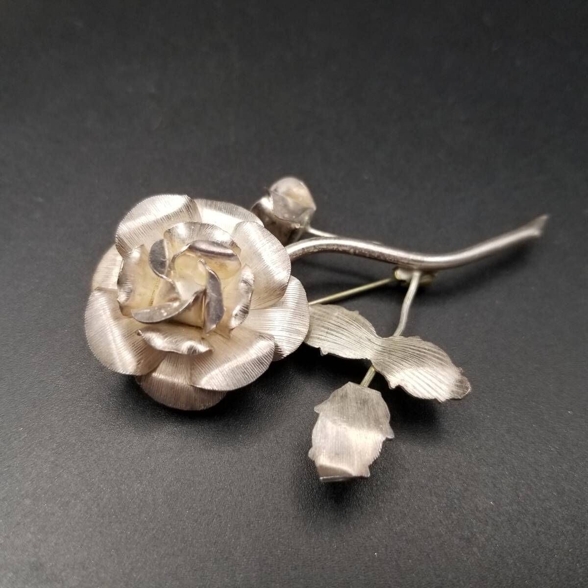 メキシコ 925 シルバー 大きな薔薇の花 立体彫刻 ヴィンテージ