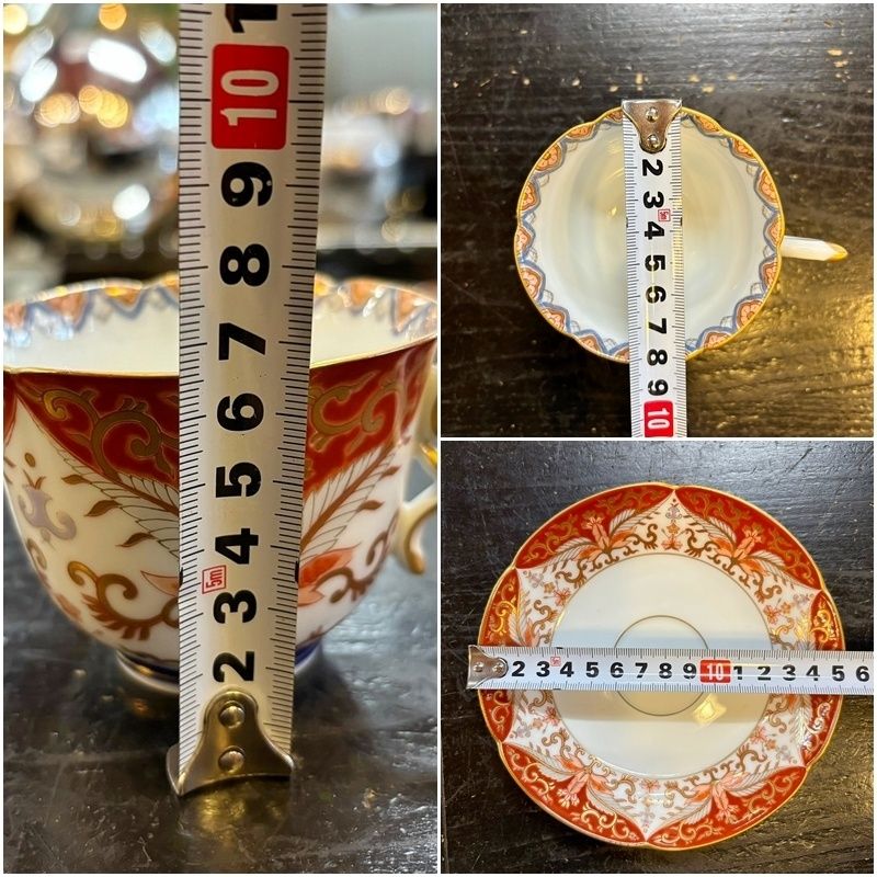 其泉 赤濃金彩唐草 コーヒー碗皿 1客 カップ＆ソーサー 陶器 和風 日本