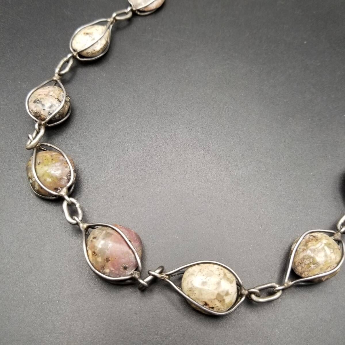 50 60 s SHC メキシコ 925 シルバー ブラウン マーブルストーン ヴィンテージ ネックレス 銀 レトロ 大ぶり 重厚感 Mexico R 16 I